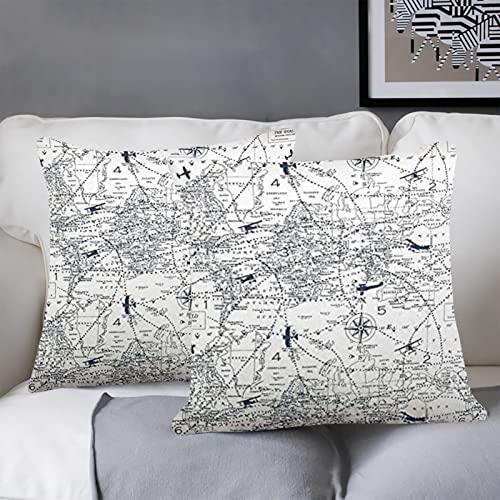 Vintage World Aviation Map Pillow Cover, 16x16 Inch Double-Sided Print