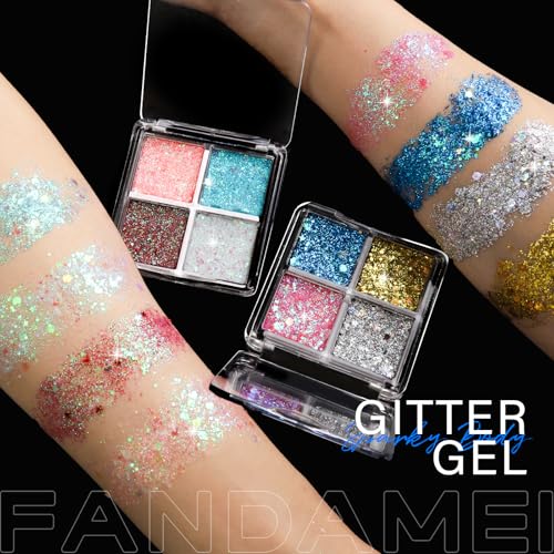 Fandamei Face and Body Glitter Gel Palettes, 2-Piece 8-Color Set