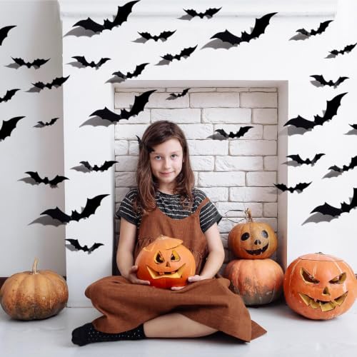 Halloween 3D Bat Wall Stickers - 60PCS PVC Decor for Parties