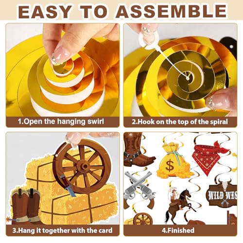 Western Cowboy Party Decorations Set - Multicolor Wild West Banners & Swirls