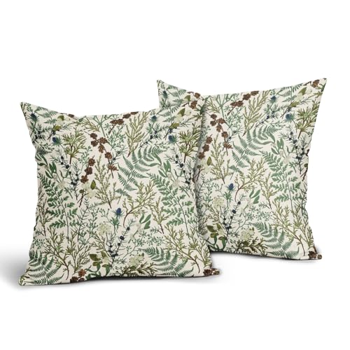 Aportt Sage Green Botanical Fern Throw Pillow Covers - 18x18 Inch Set of 2
