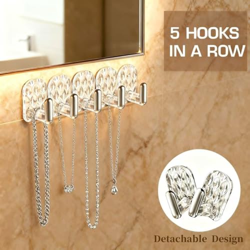 Gesodant 6 Pack Clear Wall Mounted Jewelry Organizer & Adhesive Hooks