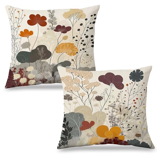 Exqcom Abstract Floral Boho Throw Pillow Covers 18x18 Set of 2