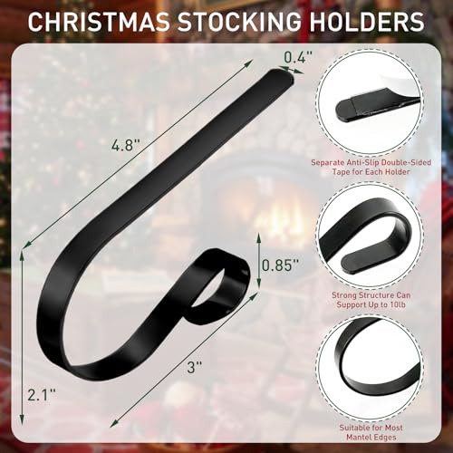 Christmas Stocking Holders for Fireplace Mantle - 6 Pack Adjustable Non-Slip Metal Hooks