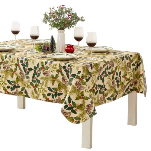 Christmas Vinyl Tablecloth 60 x 120 Inch Rectangular Holiday Decor with Flannel Backing