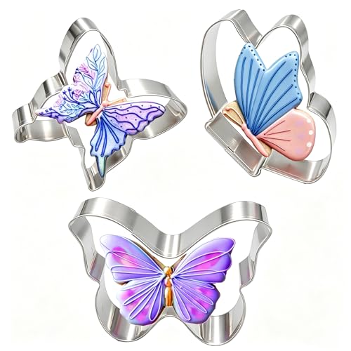Butterfly Cookie Cutters Set - 3 Stainless Steel Baking Molds for Spring & Holidays