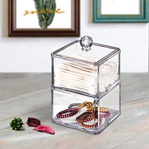 SheeChung Square Acrylic Qtip Holder 2 Pack - Transparent Canisters