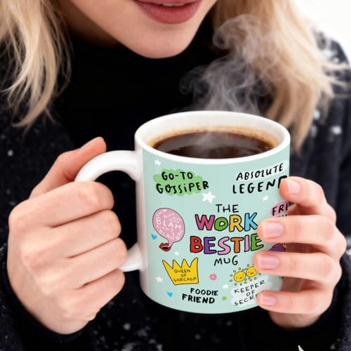 Work Bestie Coffee Mug Coworker Gift - 11oz Ceramic Cup for Office Friends - Variation of Work Bestie