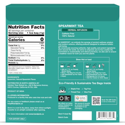 Spearmint Tea Bags - 40 Count | Refreshing Non-GMO Herbal Tea