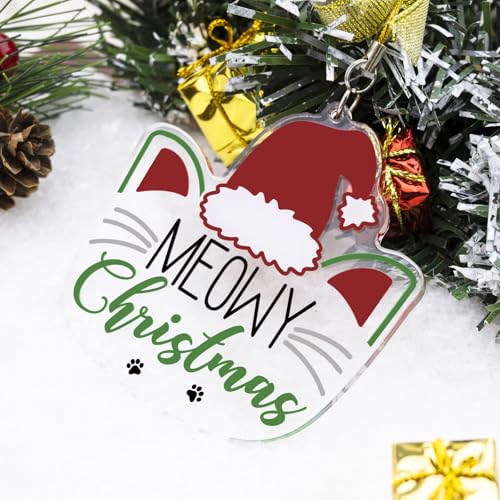 SUDIKUB Meowy Christmas Cat Acrylic Ornament Holiday Tree Decoration