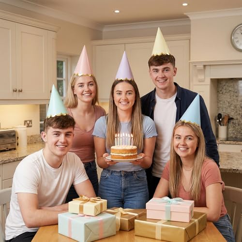 LLOUSSAK 24 Pcs Pastel Birthday Party Hats - Colorful Cone Headwear