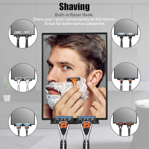 LFOYOU Shower Mirror with Squeegee & Razor Holder - 360° Adjustable