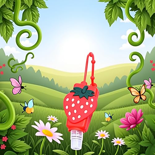 Red Strawberry Travel Hand Sanitizer Bottle with Keychain Sleeve