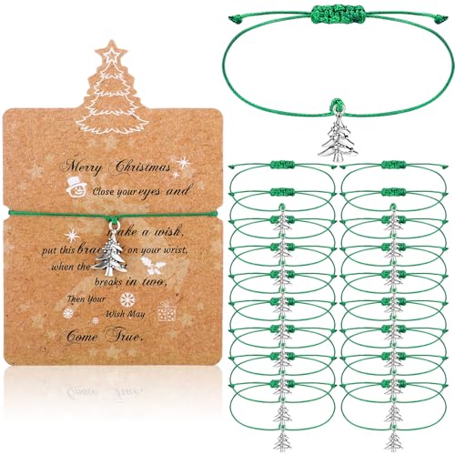 Landical Christmas Wish Bracelets Bulk Set with Tree & Snowflake Charms - Adjustable Holiday Jewelry - 40 Sets