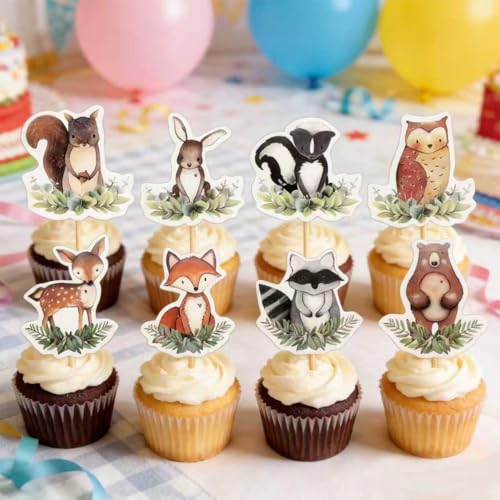 Woodland Animal Cake Toppers - 24pcs Baby Shower Decorations