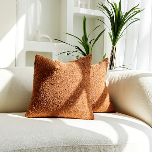 Textured Boucle Pillow Covers Set of 2 - 18x18 Decorative Cushions
