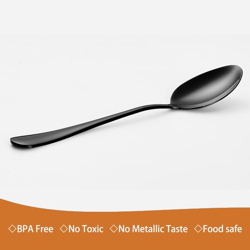 Black Spoons silverware teaspoons set of 12 dessert spoon 6.6inch Food-Grade stainless steel kitchen, dinner spoons (Black)