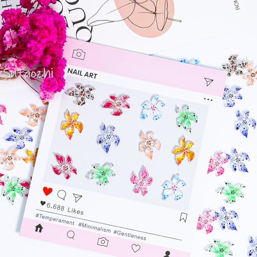 50Pcs Colorful Flower Nail Charms 3D Resin Floral Rhinestones for Manicures