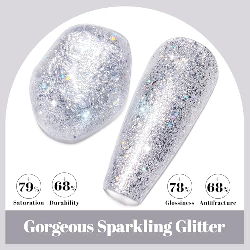 YTD Likomey Silver Holographic Glitter Gel Nail Polish 15ml