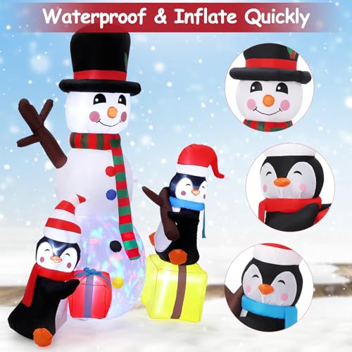 7ft Inflatable Christmas Yard Decor Snowman Penguin with Rotating LED Lights - Smiling Snowman Variant