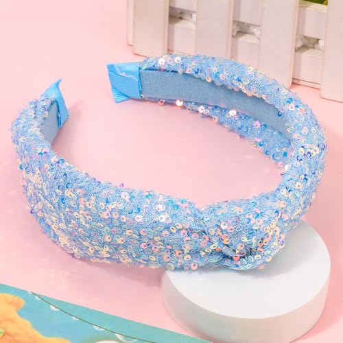 Aprince Blue Sequin Glitter Headband for Girls Princess Hair Accessory