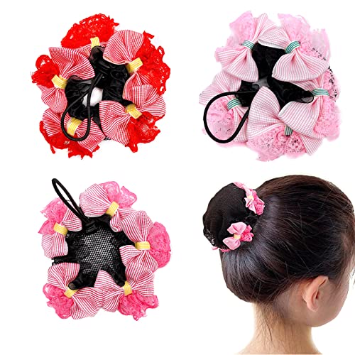 3Pcs Girls Floral Hair Net Bun Covers Small Snood for Dance and Skating