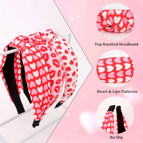 CURASA Valentine's Day Knotted Headbands Set - 3PCS Red Heart Hair Accessories