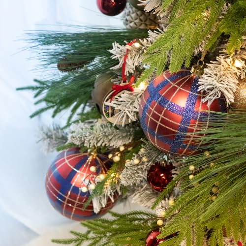 Christmas Tartan Ball Ornaments Set of 4 - Red Blue Plaid 6-Inch