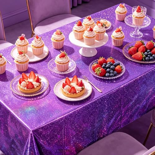 Holographic Purple Tablecloths - 54x108 Inch Iridescent Party Covers (3 Pack)