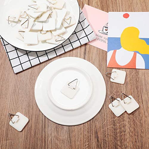 Sawysine 40 Pcs Invisible Adhesive Plate Hangers, 1.25 Inch Wall Hooks