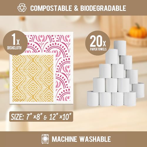Morigins Swedish Kitchen Towel Set - 8 Pack Reusable Orange Sponge Cloths