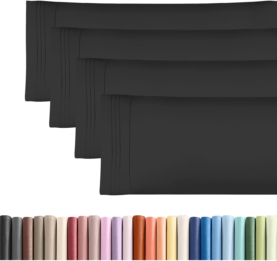 Skiennix Body Pillowcases Set of 4 | Soft & Cozy 20x54 Long Pillow Covers - Breathable, Fade-Free, Machine Washable - Black