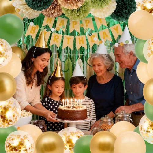 Sage Green Birthday Party Decorations Set with Banner and Balloons