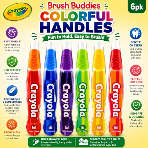 Brush Buddies Crayola Kids Toothbrush Set, Soft Bristles, 6-Pack