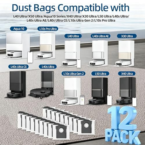 12 Pack Replacement Dust Bags for Dreame Robot Vacuums L40, X50