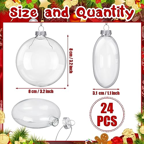 24 Clear Glass Christmas Ornaments - DIY Holiday Tree Decorations 3.15 Inch