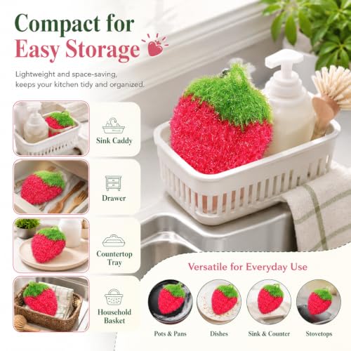 Rose Red Strawberry-Shaped Dish Scrubber - Non-Scratch Reusable Kitchen Cleaning Tool