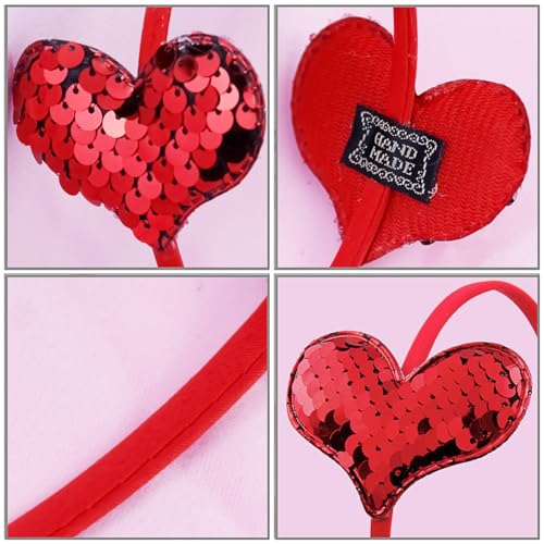 Doneace Red Sequin Heart Headband Valentine's Day Hair Hoop