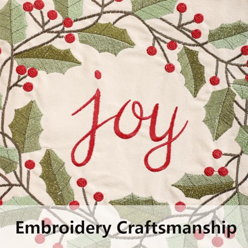 Christmas Embroidery Canvas Tote Bag - Joy Wreath Reusable Holiday Gift Bag