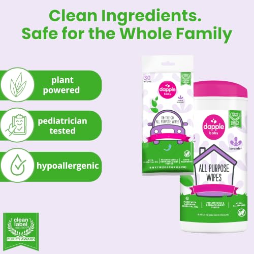 Dapple Baby All Purpose Wipes - Plant Powered Lavender, 75 Count Canister + 30 Count