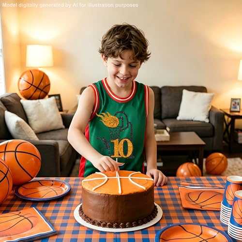 10th Birthday Basketball Cake Topper - Glitter Sports Decoration