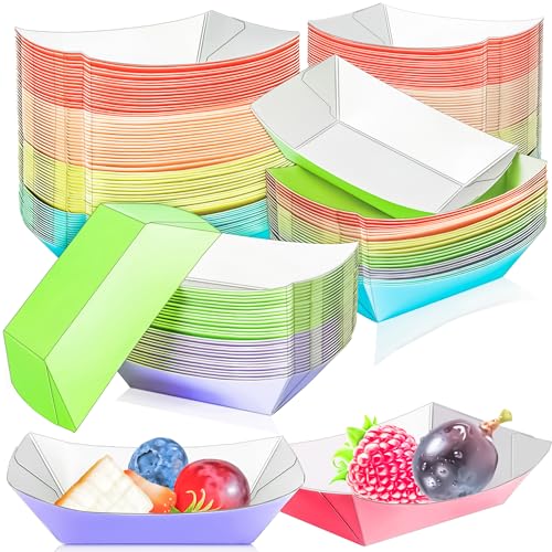 MotBach 1/4Lb Disposable Paper Food Boats - 100 Pack Colorful Snack Trays