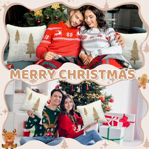 Wonderjune Christmas Tree Velvet Throw Pillow Covers, 18x18 Inch, 2 Pack
