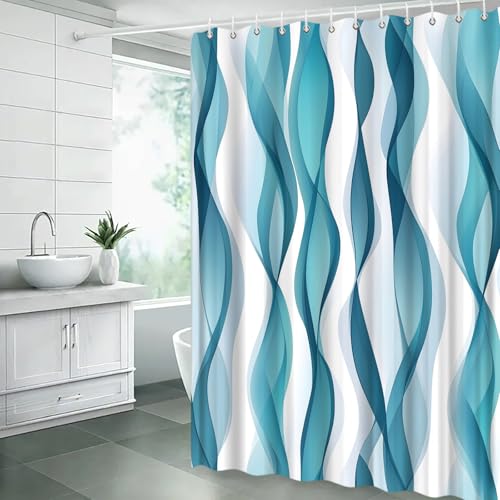 Modern Geometric Shower Curtain, Teal Turquoise Abstract Stripes 70x70