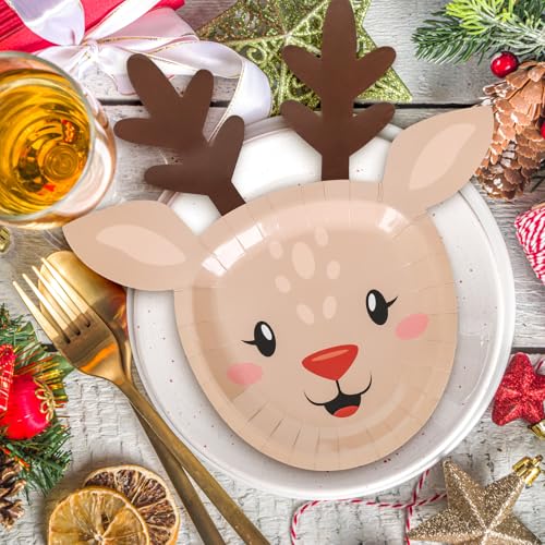 Christmas Elk Paper Plates Set of 48 Disposable Holiday Tableware