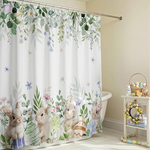 Lindameler Easter Bunny Shower Curtain - Waterproof Floral Design, 72x72
