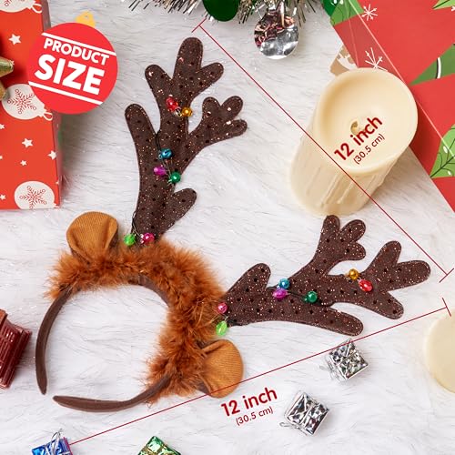 Christmas Light Up Reindeer Headband Set - Cute Holiday Party Favor for Adults & Kids (4 Pack)