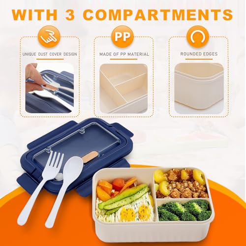 AYauGamA 3-Compartment Bento Lunch Box - 1100ml Leak-Proof Container (Blue)