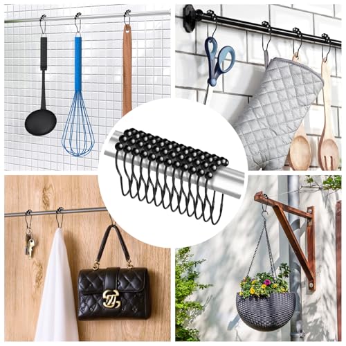 12 Pack Black Shower Curtain Hooks - Rust-Resistant Metal Rings