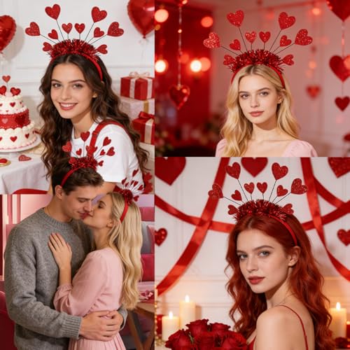 Valentine Heart Headband Glitter Sequin Hair Accessory for Women